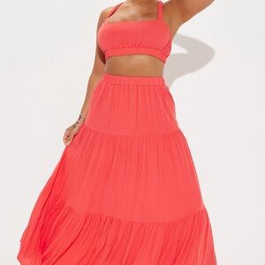 Fashion Nova Coral Tiered Maxi Skirt